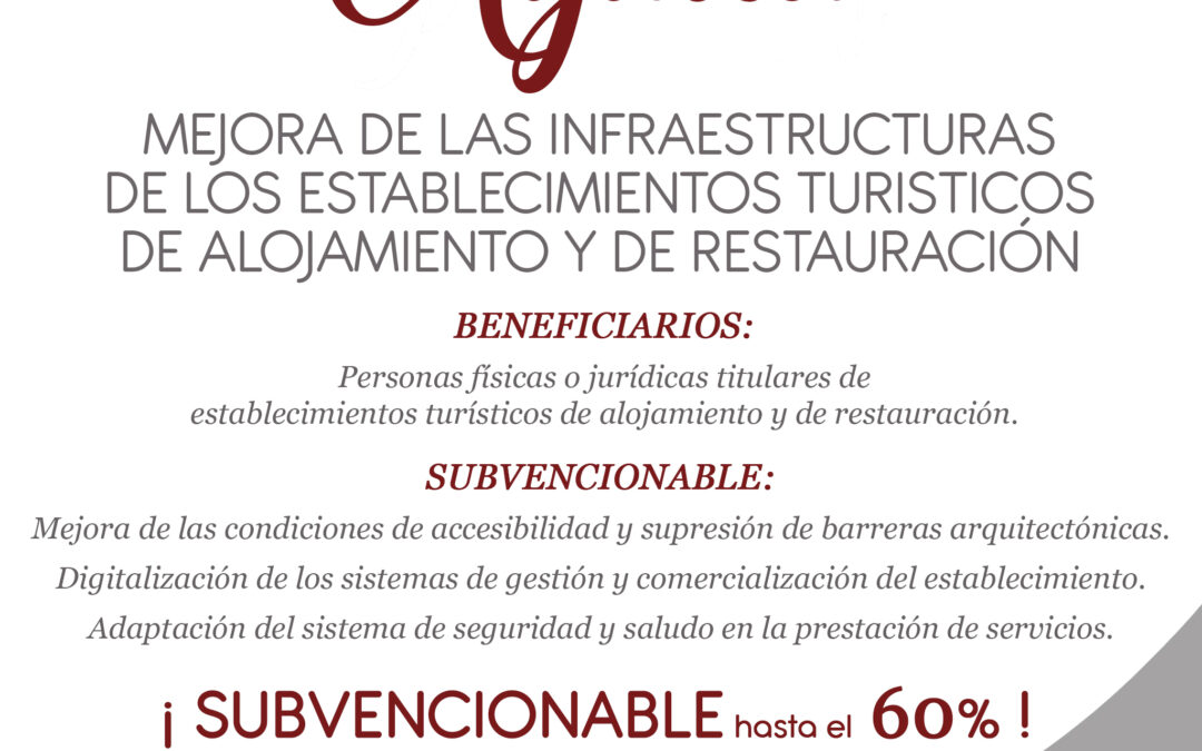 Ayuda «Mejora Infraestructuras Establecimientos Turísticos de Alojamiento y Restauración»